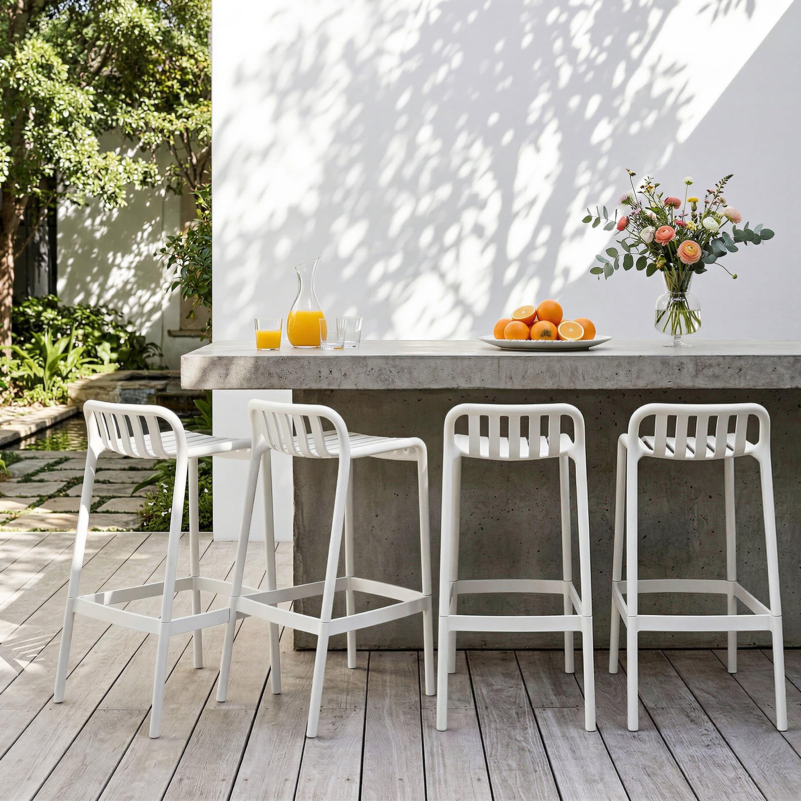 4 Pack White Stackable 30" Plastic Bar Stools with Backs Indoor Outdoor Use...