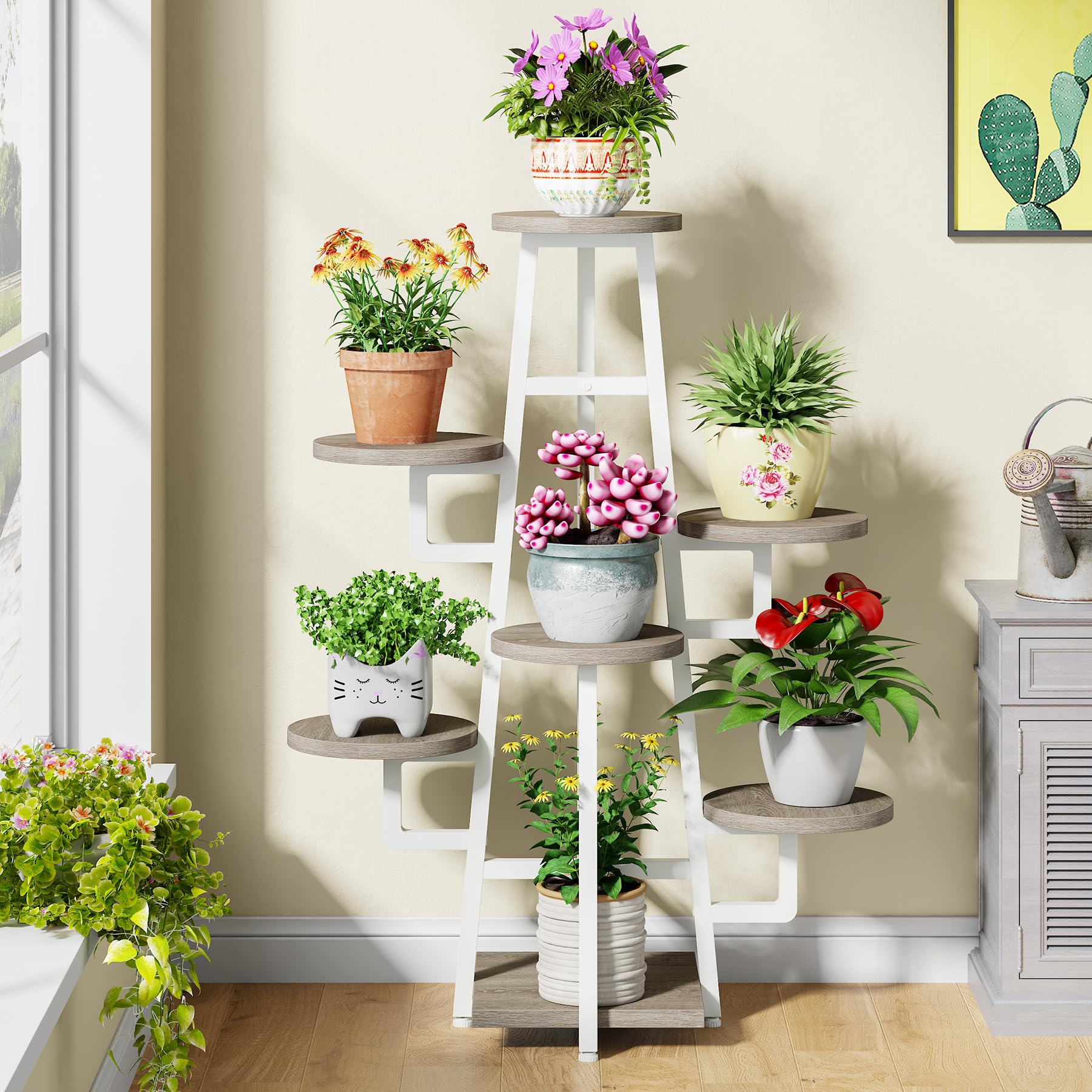 Tribesigns 7 Tier Plant Stand Indoor for Multiple Plants, Wooden Corner Plant Pots Holder Rack Flower Stand Tall Shelf Planter Organizer for Living Room Balcony Garden, Rustic Brown