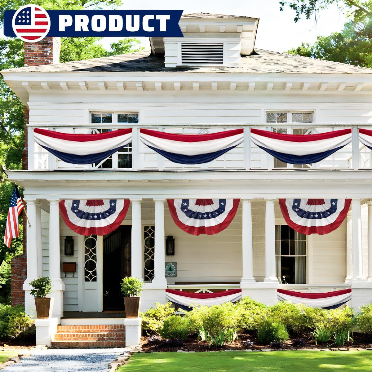 3 Pack Patriotic Red White Blue USA Bunting Banner for 4th of July & Memorial Day Outdoor Decor