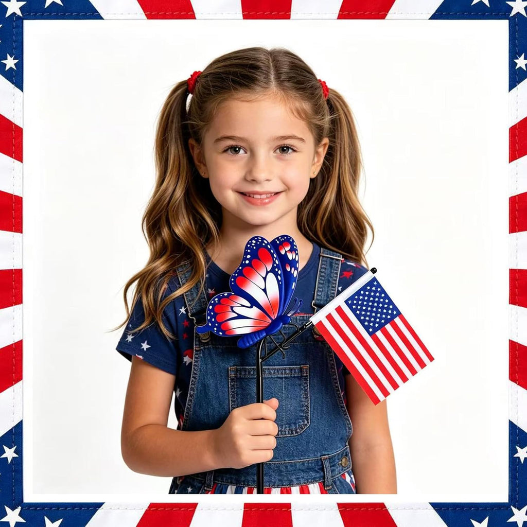 4th of July Small Garden Flags Butterfly Garden Stakes, Independence Day Outdoor American Small Yard Flag Holder Stakes, Lawn Flag Ornaments, Patio Porch Outdoor Backyard Decor
