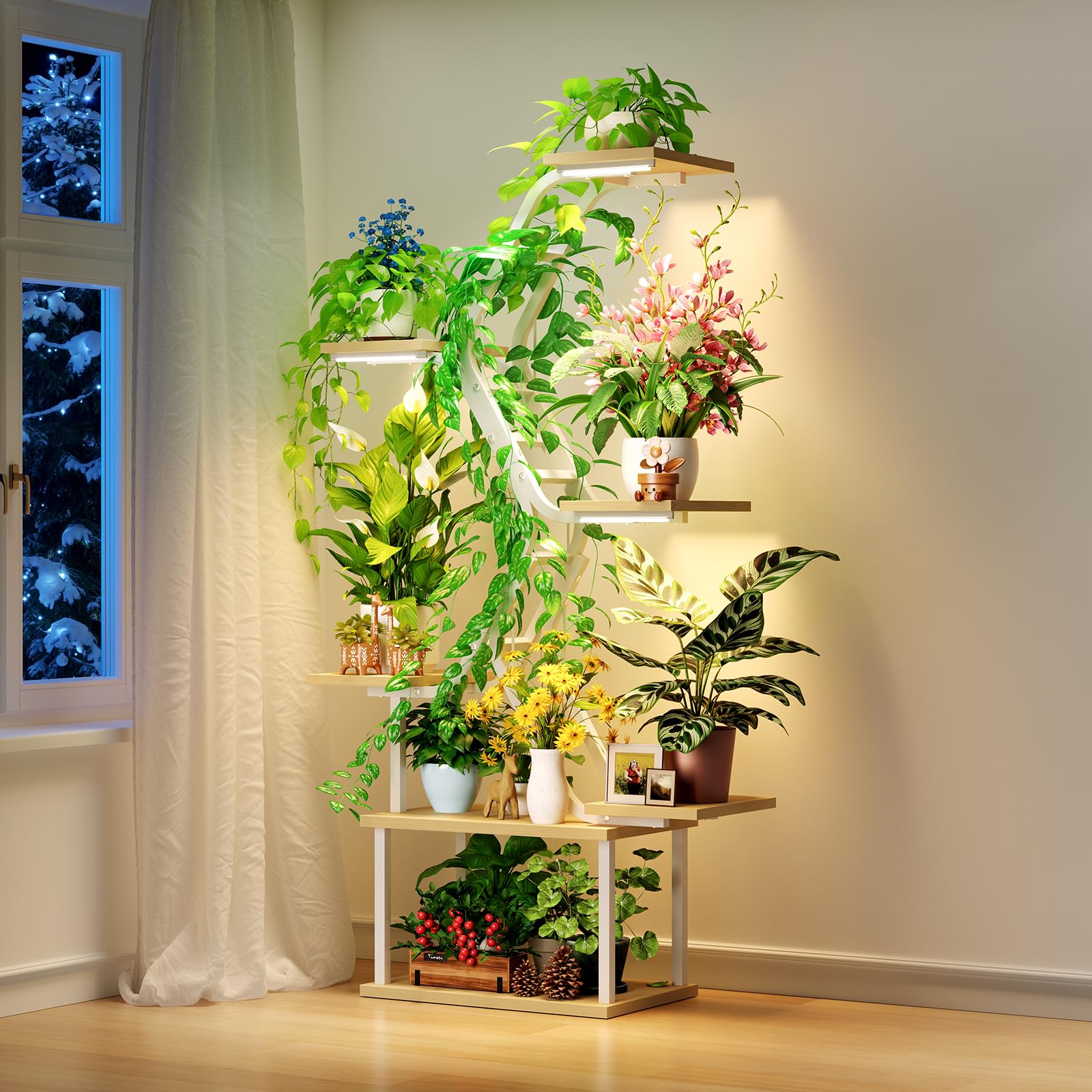 Plant Stand Indoor with Grow Lights: Large Multi-Tiered Metal Rack - Lighted Vertical Shelf with Timer for Flowers and Succulents