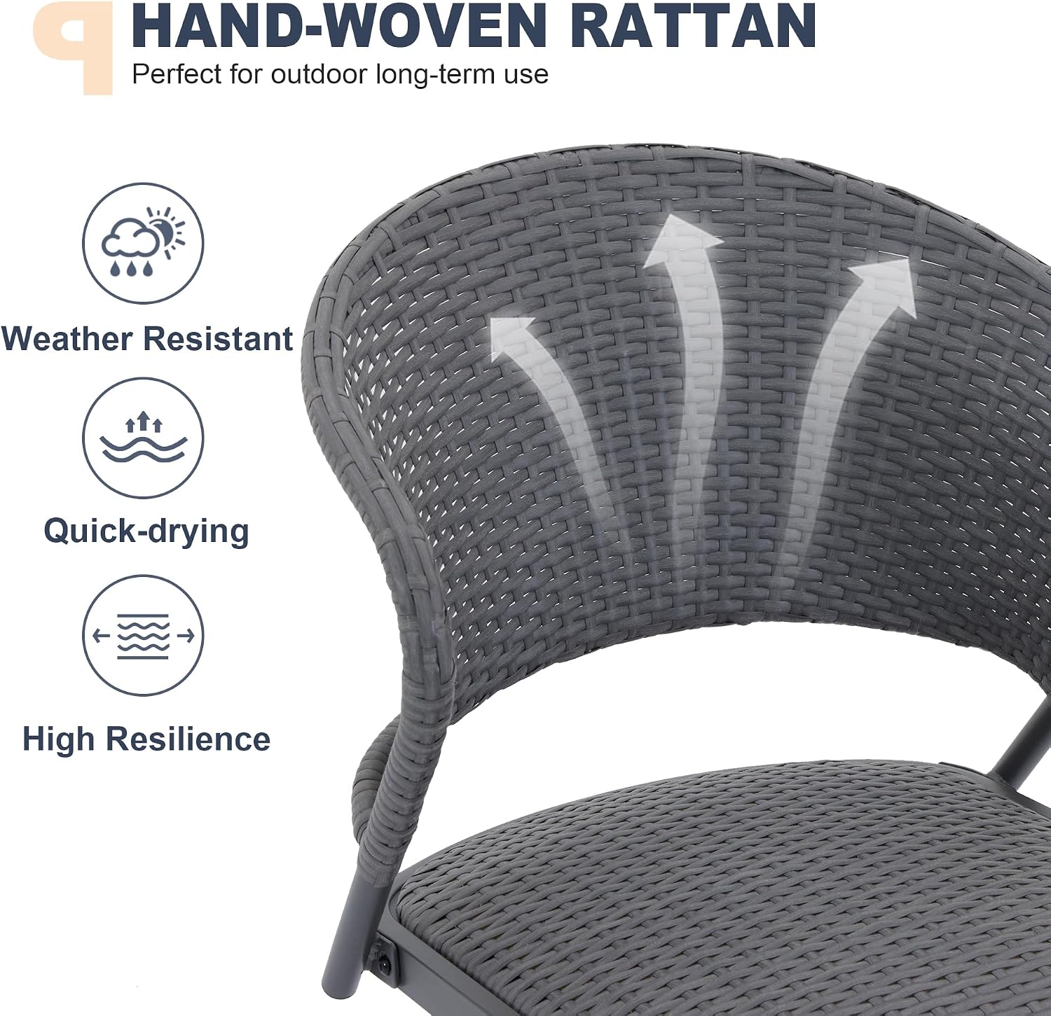 VICLLAX Patio 5 Pieces Outdoor Long Bar Set, Dining Pub Set with 41" Rectangle Bar Height Table and 2 Swivel Rattan Chairs for Lawn, Garden, Poolside, Grey