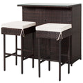 DORTALA 3 Pieces Rattan Patio Bar Table & Stool Set, Patio Furniture Set for Lawn Pool Backyard Front Porch, Dining Set w/Cushion, Beige