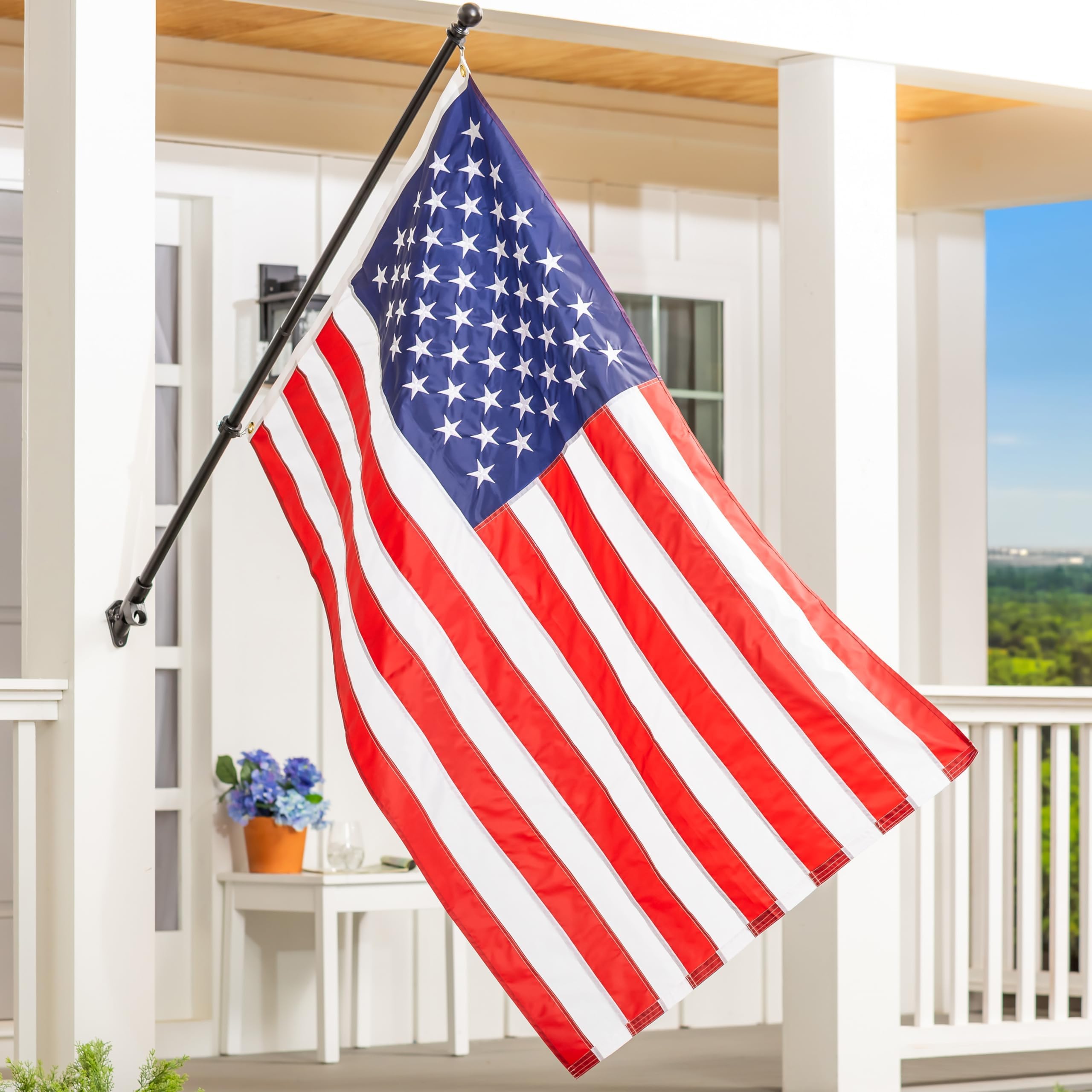 Evergreen 2 pcs American Flags with 2 Flag Stands | Set of 4 | Garden Flags 12x18 Double Sided | Patriotic House Flags For Outside | Small American Flag Garden Size | Embroidered Stars and Stripes | USA Residential or Commercial