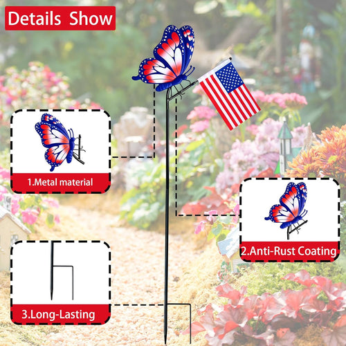 4th of July Small Garden Flags Butterfly Garden Stakes, Independence Day Outdoor American Small Yard Flag Holder Stakes, Lawn Flag Ornaments, Patio Porch Outdoor Backyard Decor