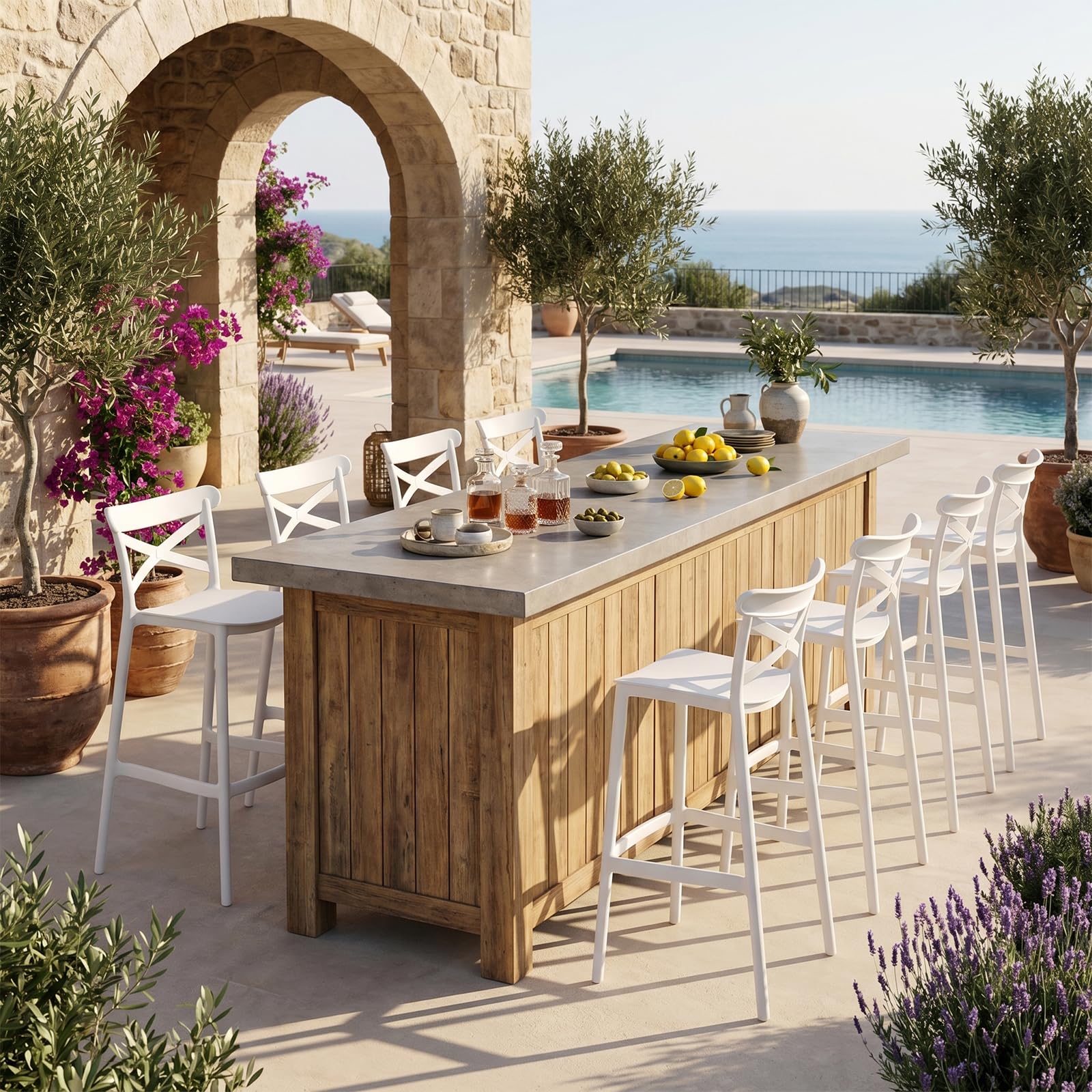 4 Pack White Stackable 30" Plastic Bar Stools with Backs Indoor Outdoor Use...