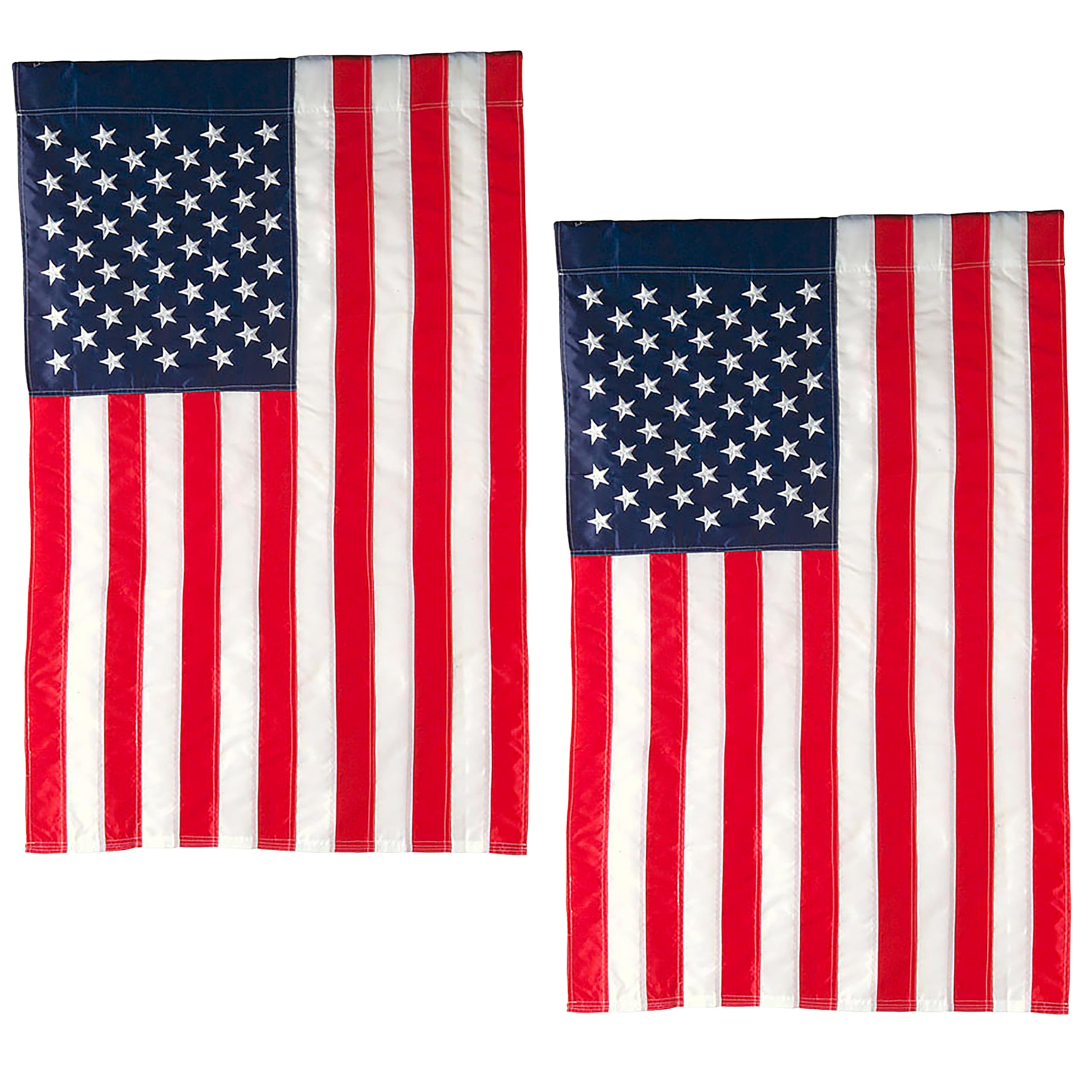 Evergreen 2 pcs American Flags with 2 Flag Stands | Set of 4 | Garden Flags 12x18 Double Sided | Patriotic House Flags For Outside | Small American Flag Garden Size | Embroidered Stars and Stripes | USA Residential or Commercial