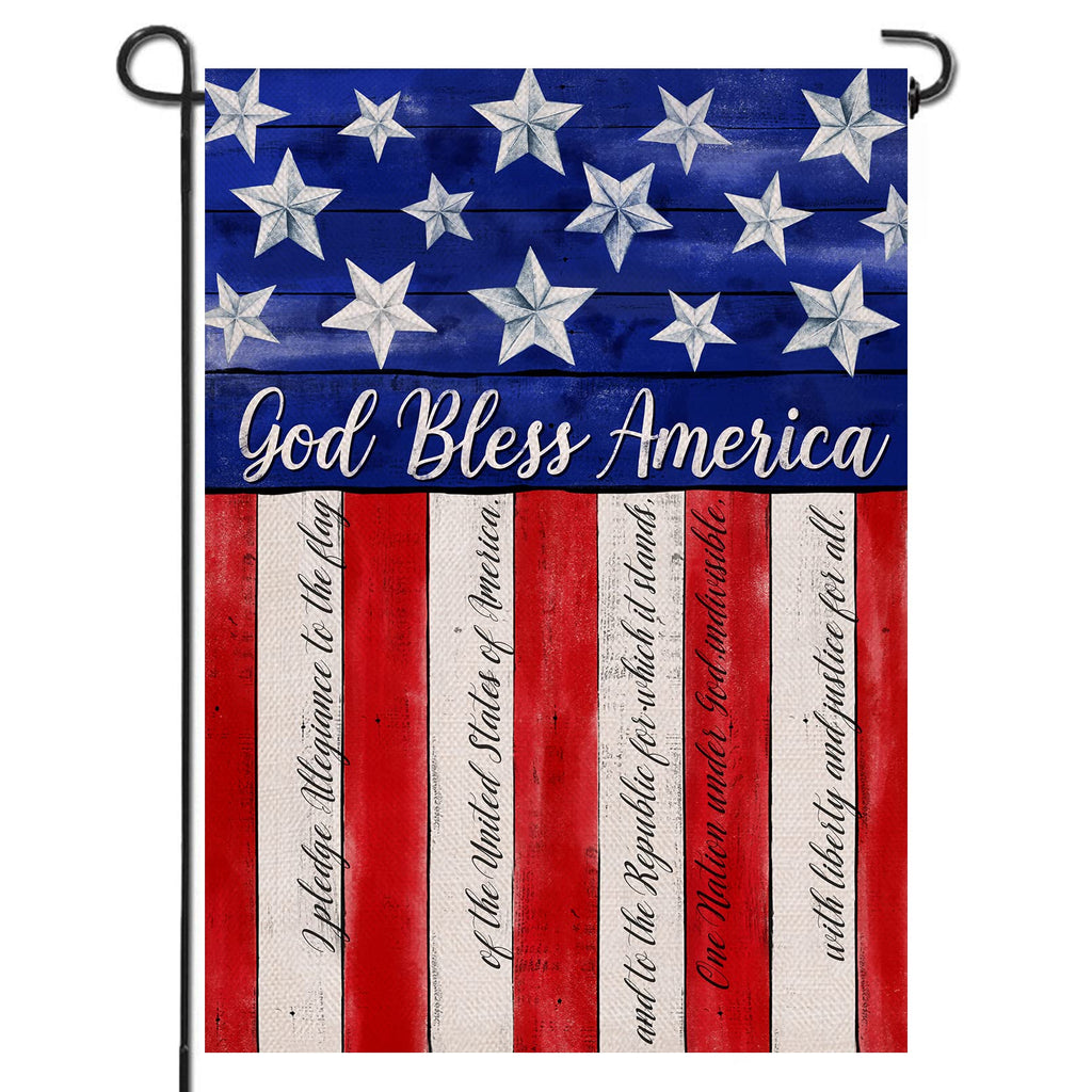 Artofy God Bless America 4th of July Home Decorative House Flag, Garden Yard American Stars Stripes Outside Decor, USA Patriotic Outdoor Large Burlap Decoration Double Sided 28 x 40