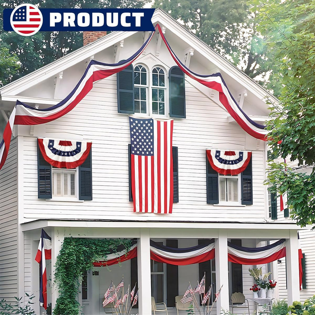 3 Pack Patriotic Red White Blue USA Bunting Banner for 4th of July & Memorial Day Outdoor Decor