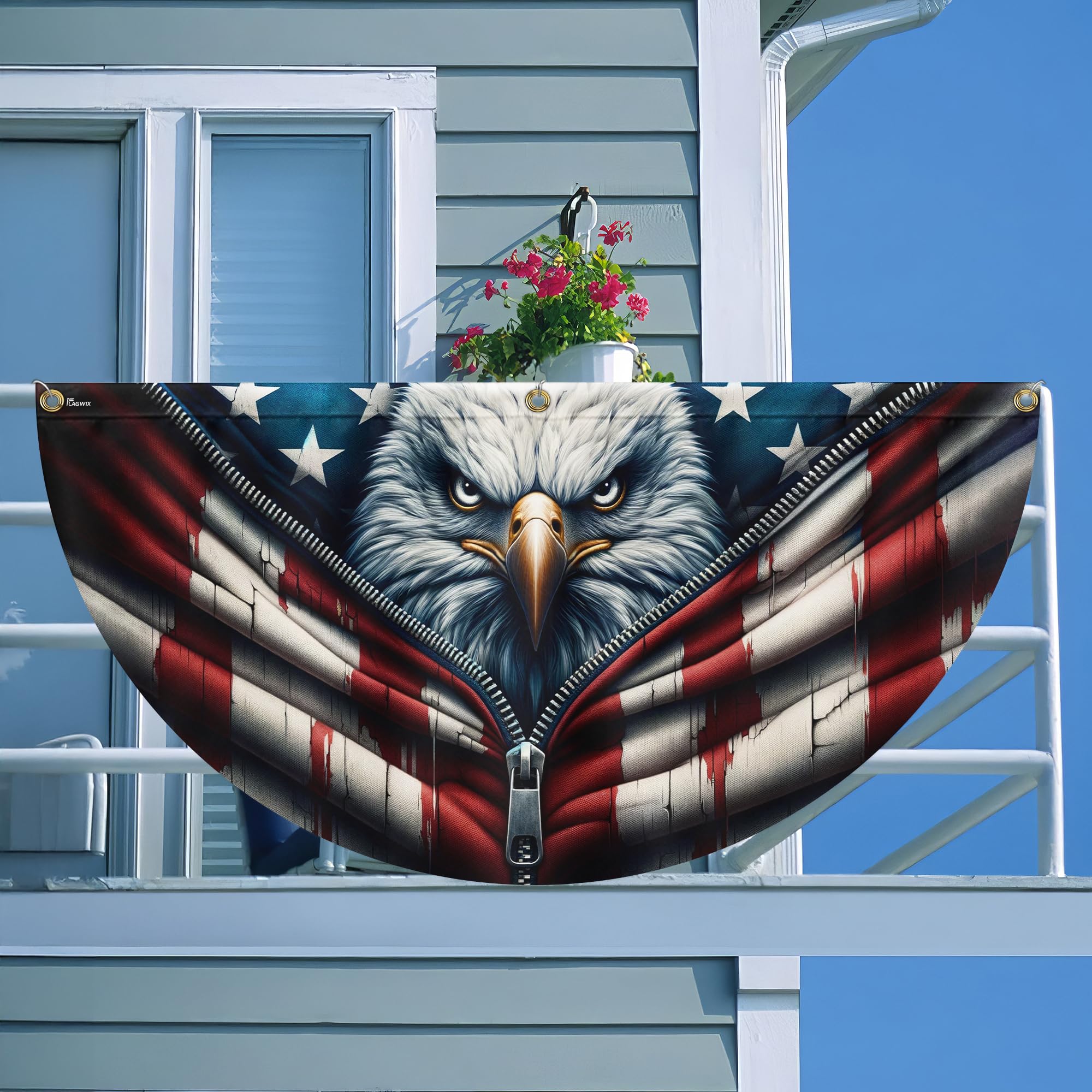 FLAGWIX American Flag Patriotic Eagle American Non-Pleated Fan Flag TQN2902FL, 1.5x3 ft, 1 Pack Suitable for Outdoor and Indoor