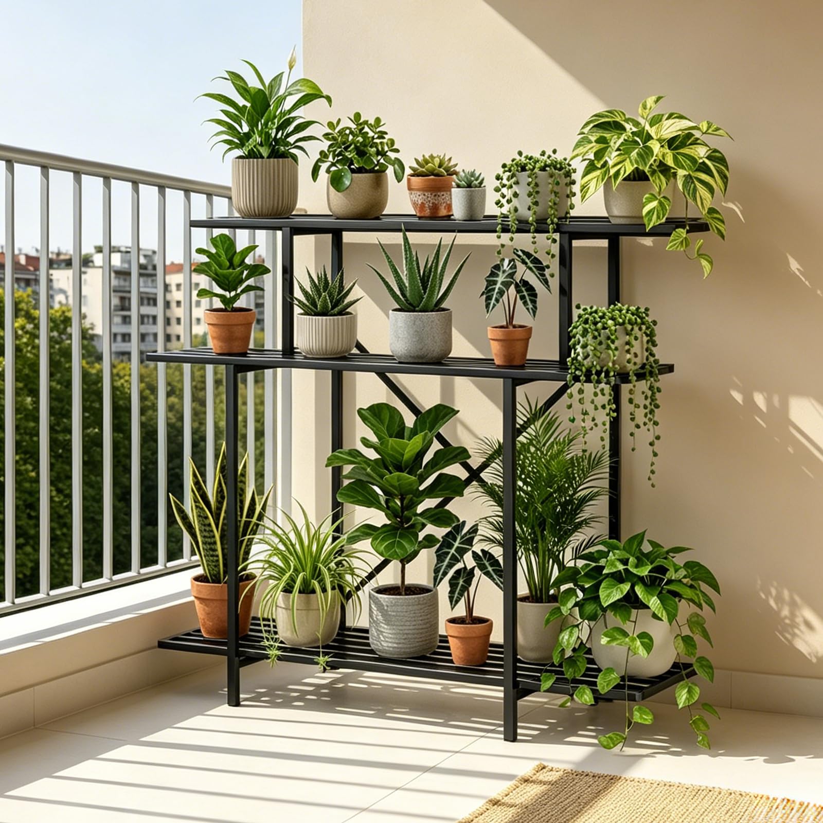 Zhongma 3 Tier Sturdy Plant Stand with Wheels, Heavy Duty Plant Holder for Home Indoor and Outdoor, L35.43 xW17.32 x H41.73 inch