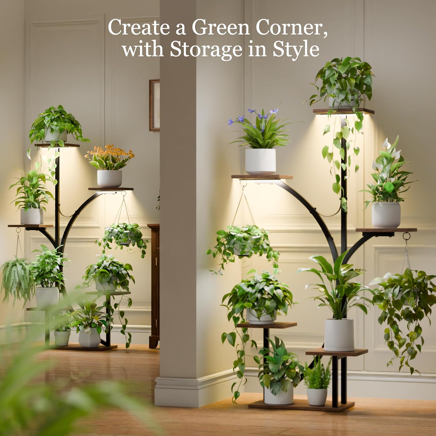 Plant Stand Indoor with Grow Lights - 2 Pack Corner Plant Shelf, 6 Tiered 47'' Indoor Plant Stands for Multiple Plants, K-Shaped Plant Rack Display Holder, Flower Stands for Living Room Patio Home