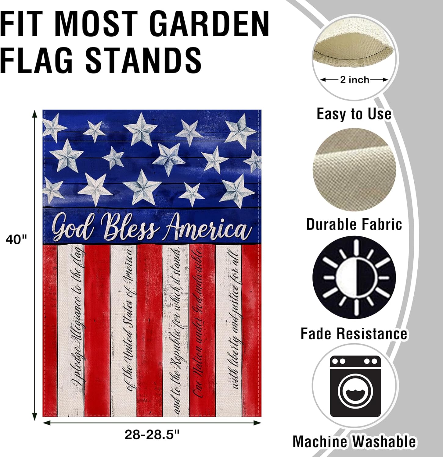 Artofy God Bless America 4th of July Home Decorative House Flag, Garden Yard American Stars Stripes Outside Decor, USA Patriotic Outdoor Large Burlap Decoration Double Sided 28 x 40