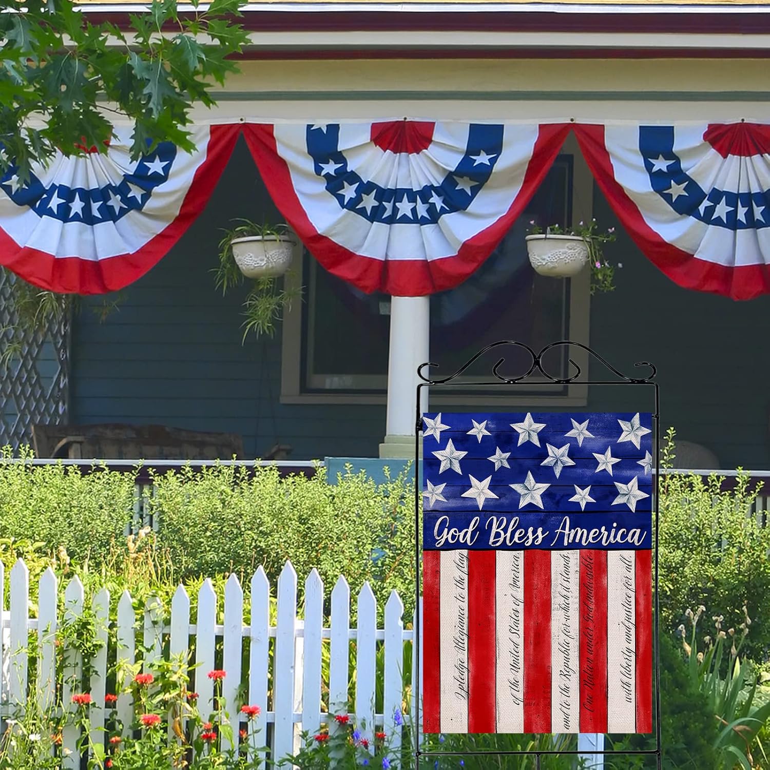 Artofy God Bless America 4th of July Home Decorative House Flag, Garden Yard American Stars Stripes Outside Decor, USA Patriotic Outdoor Large Burlap Decoration Double Sided 28 x 40