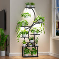 Plant Stand with Grow Lights for Indoor Plants, 8-Tiered Tall Corner Plant Shelf with Full Spectrum Light, S-Shaped Space-Saving Narrow Flower Holder, Anti-Tip for Living Room Bedroom Office, Brown