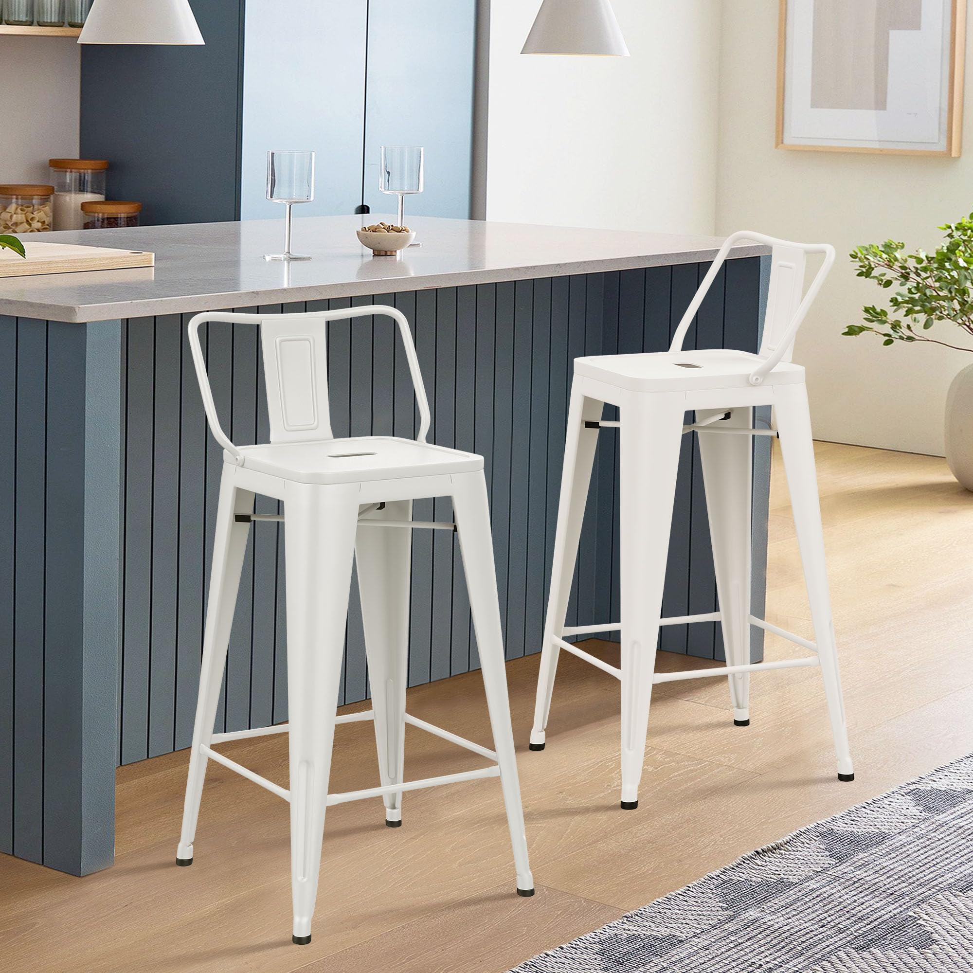 HAOBO Home Metal Bar Stools Set of 2 Low Back Counter Height Barstools 24" Industrial Barstool Patio Stool Metal Kitchen Stools Bar Chairs for Indoor Outdoor