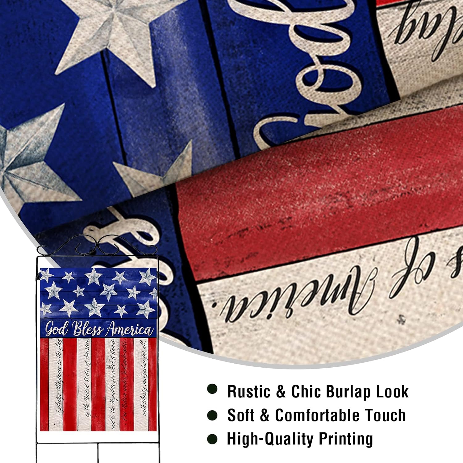 Artofy God Bless America 4th of July Home Decorative House Flag, Garden Yard American Stars Stripes Outside Decor, USA Patriotic Outdoor Large Burlap Decoration Double Sided 28 x 40