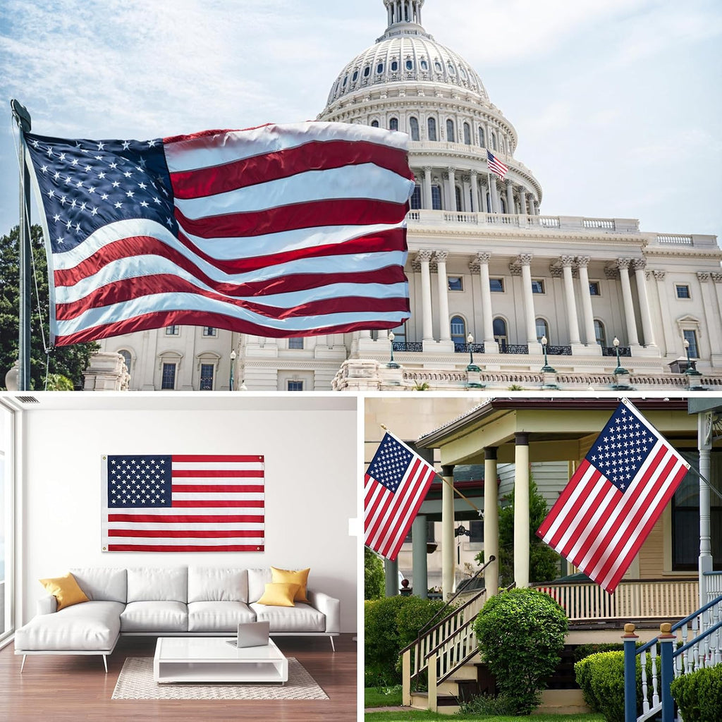 American Flag 4x6 Ft, Multipurpose Heavy Duty US Flag, 4 Brass Grommets, Embroidered Stars, Sewn Stripes, Outdoor Standard USA Flag, Bedroom, Room, Indoor Hanging American Flag For Wall
