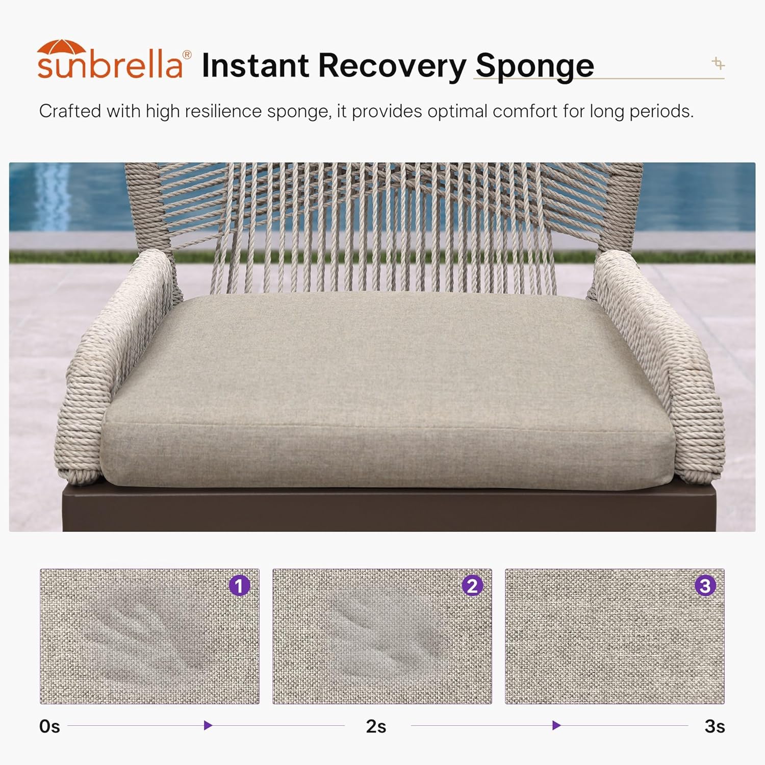 PURPLE LEAF Patio Sunbrella Counter Height Bar Stools 24" H Set of 2 Modern Rattan Bar Chairs Aluminum Stool Outdoor Wicker Barstools with Back and Cushion for Garden Kitchen Island