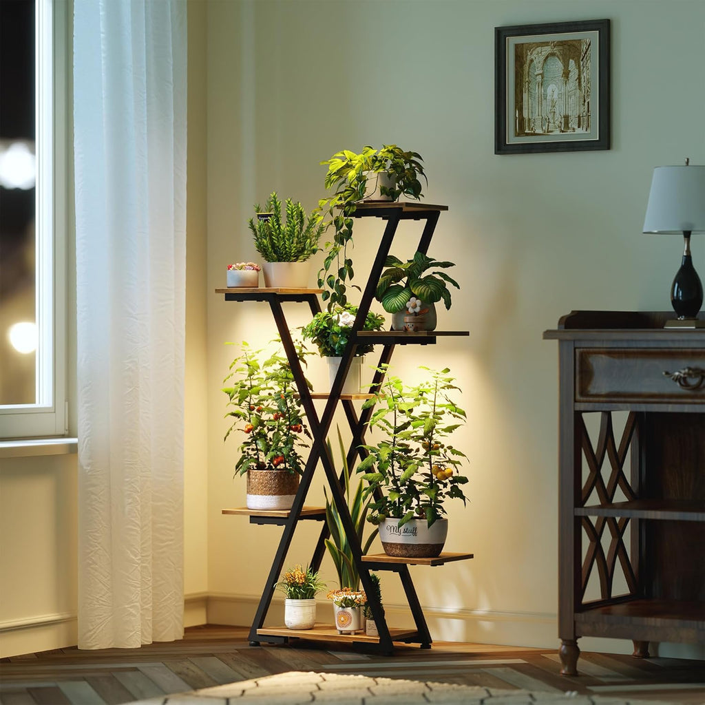 Plant Stand Indoor with Grow Lights: Large Multi-Tiered Metal Rack - Lighted Vertical Shelf with Timer for Flowers and Succulents