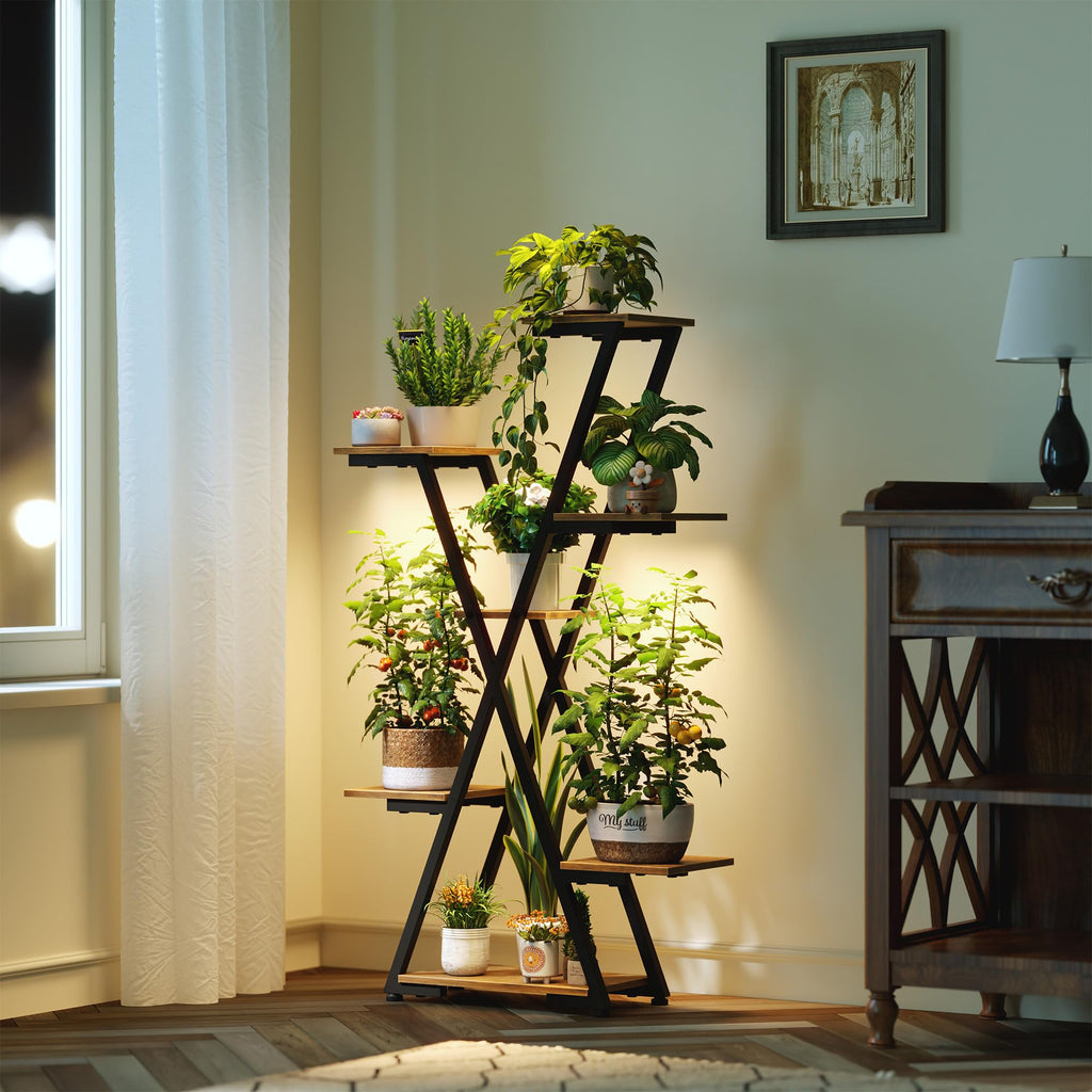 Plant Stand Indoor with Grow Lights: Large Multi-Tiered Metal Rack - Lighted Vertical Shelf with Timer for Flowers and Succulents