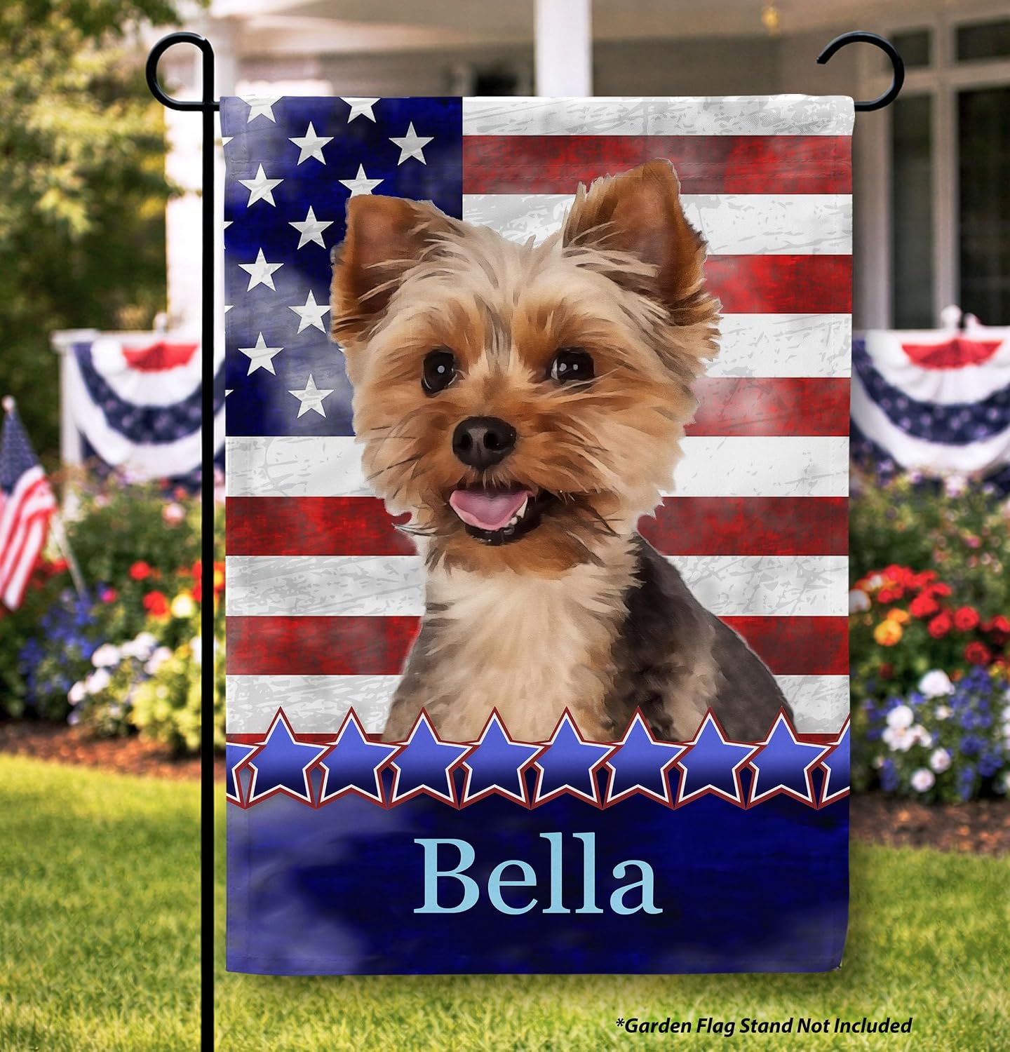 Flagology, Personalized Yorkie Patriotic Garden Flag 12" x 18", Custom Dog Name American Flag, Fourth of July Outdoor Lawn Décor, Stars and Stripes