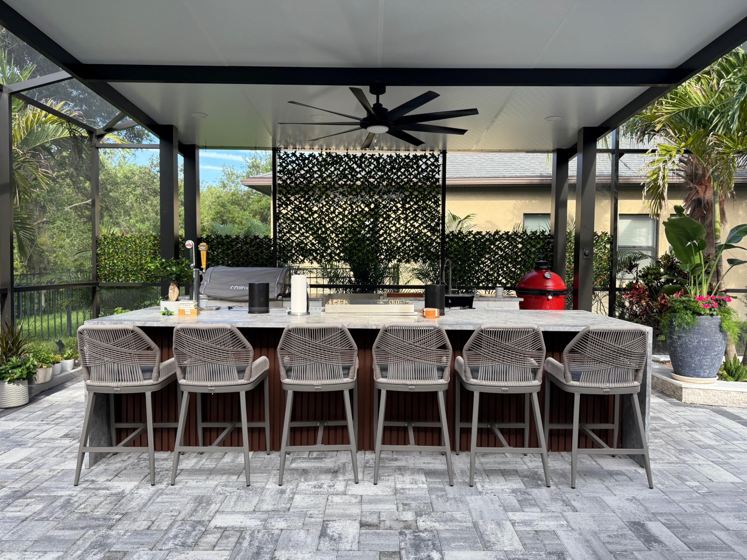 PURPLE LEAF Patio Counter Height Bar Stools 24" H Set of 2 Modern Rattan Bar Chairs Aluminum Stool Outdoor Wicker Barstools with Back and Cushion for Garden Kitchen Island