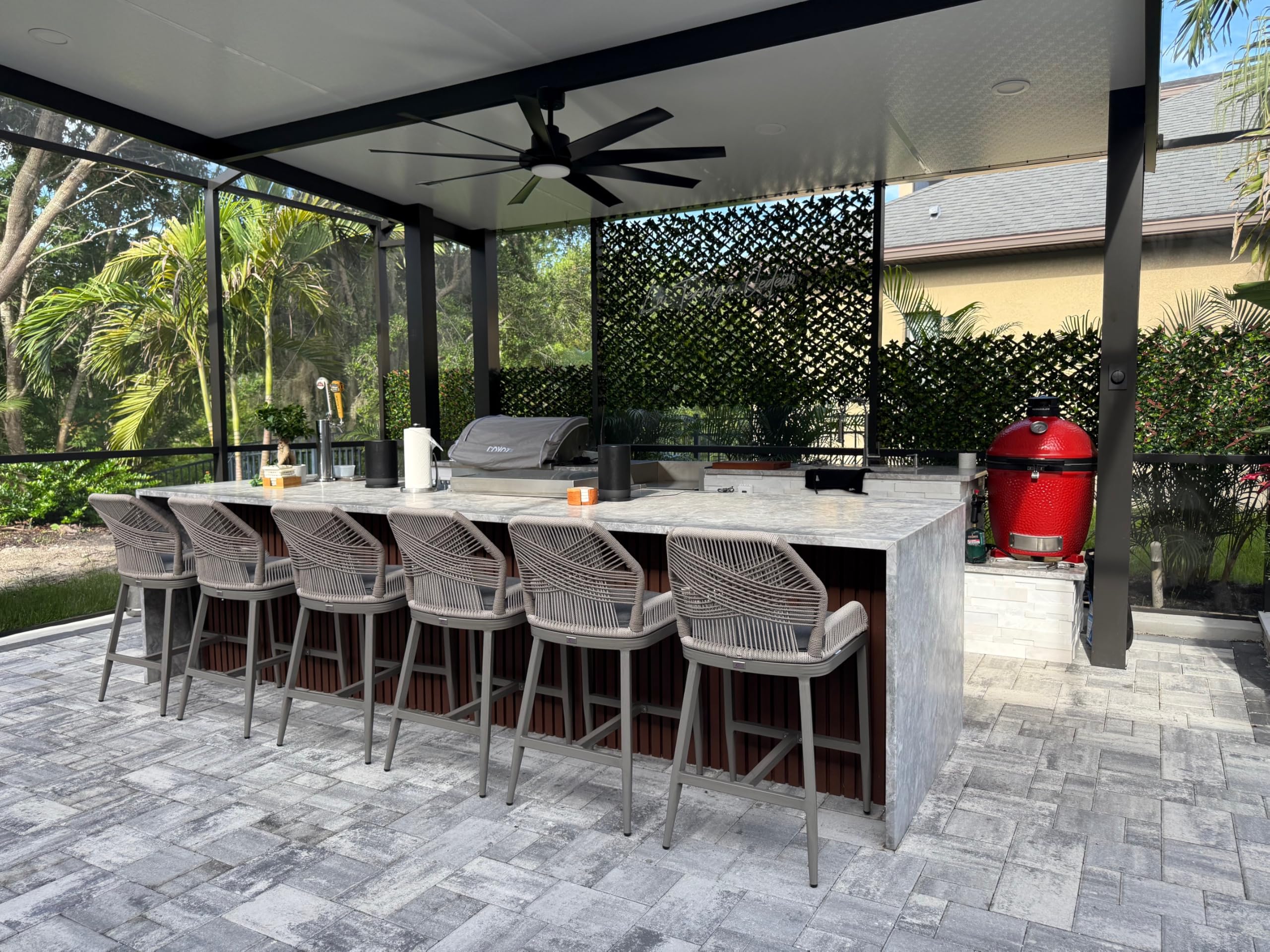 PURPLE LEAF Patio Counter Height Bar Stools 24" H Set of 2 Modern Rattan Bar Chairs Aluminum Stool Outdoor Wicker Barstools with Back and Cushion for Garden Kitchen Island