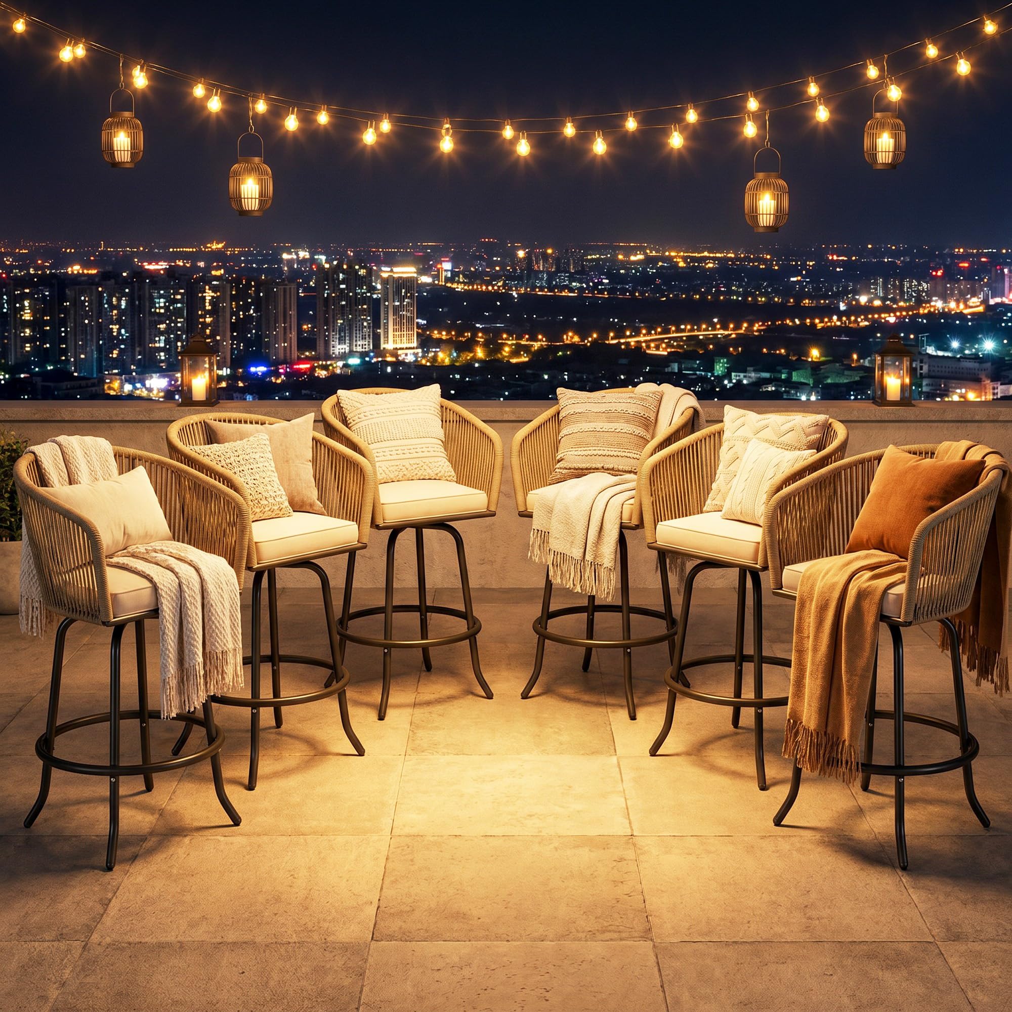 YITAHOME 27" Bar Stools Set of 2 with Arms & Cushions, 360° Swivel Outdoor Bar Stools, All Weather Counter Height Bar Stools Set of 2 with Curved Back for Backyard, Kitchen Island, Dining Room, Gray