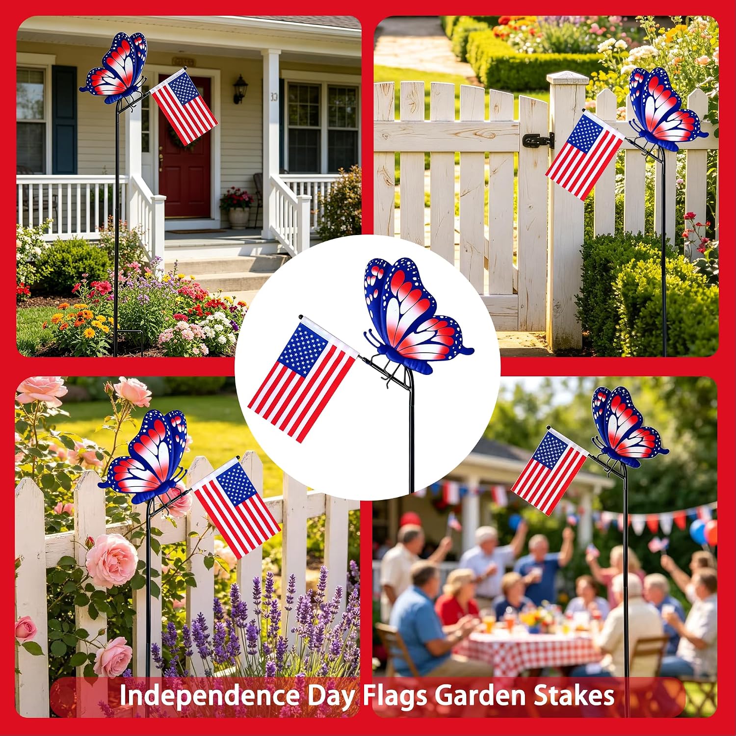 4th of July Small Garden Flags Butterfly Garden Stakes, Independence Day Outdoor American Small Yard Flag Holder Stakes, Lawn Flag Ornaments, Patio Porch Outdoor Backyard Decor