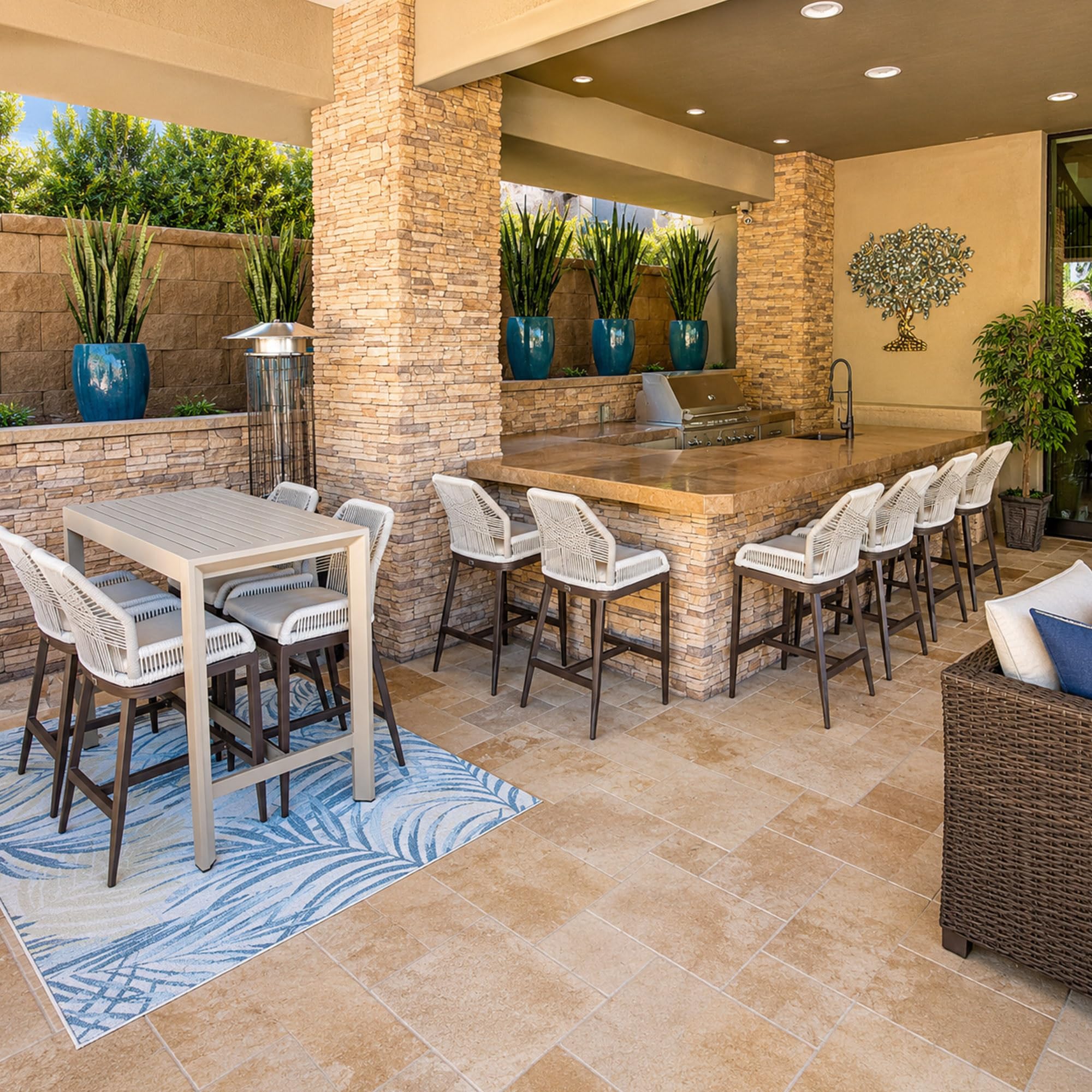 PURPLE LEAF Patio Counter Height Bar Stools 24" H Set of 2 Modern Rattan Bar Chairs Aluminum Stool Outdoor Wicker Barstools with Back and Cushion for Garden Kitchen Island
