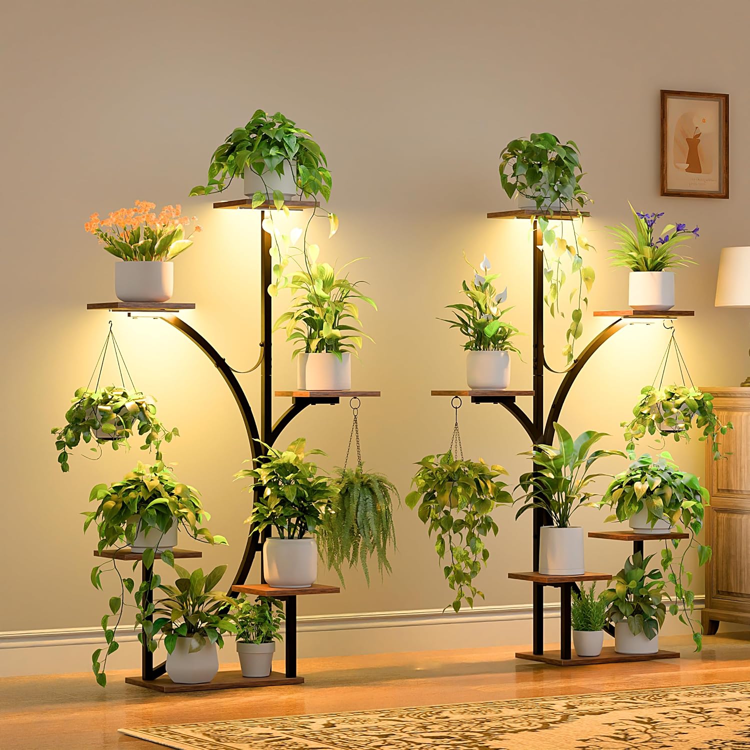Plant Stand Indoor with Grow Lights - 2 Pack Corner Plant Shelf, 6 Tiered 47'' Indoor Plant Stands for Multiple Plants, K-Shaped Plant Rack Display Holder, Flower Stands for Living Room Patio Home