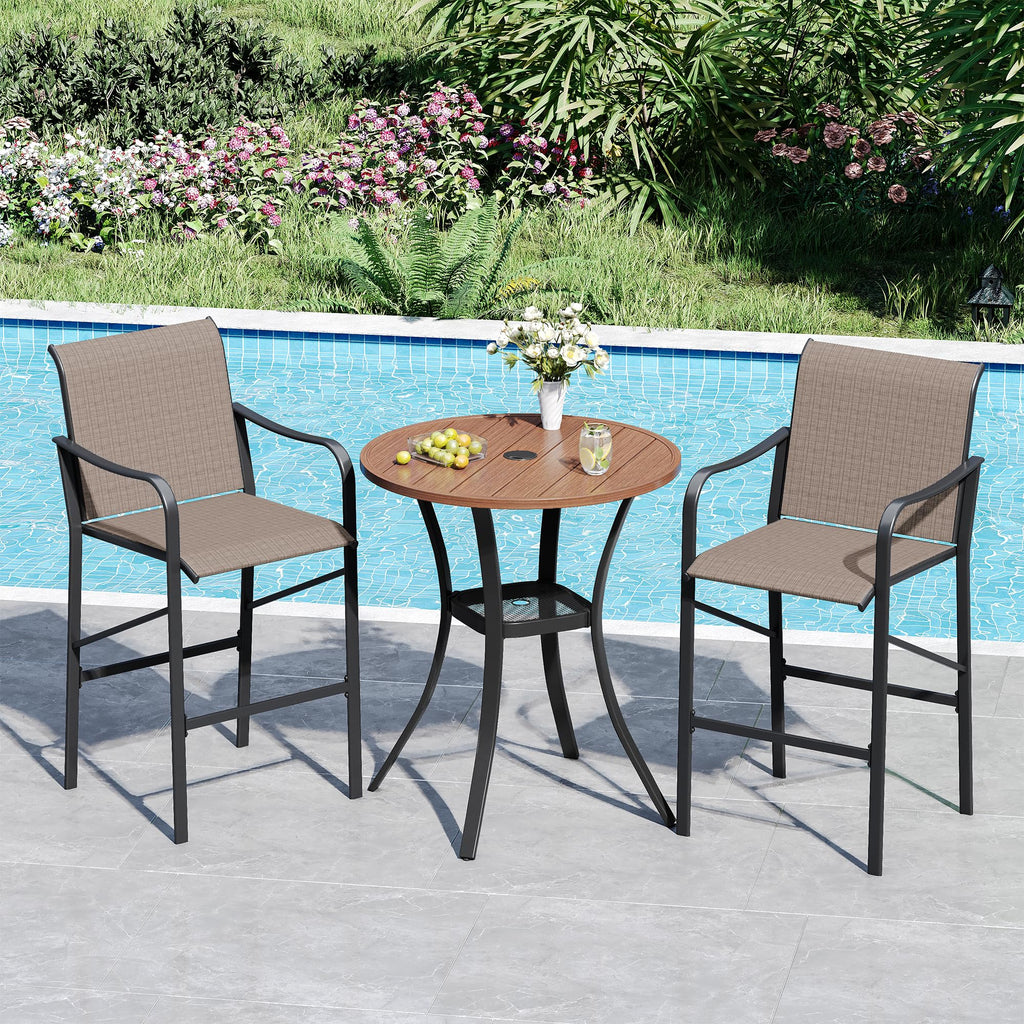 VICLLAX Patio 5 Pieces Outdoor Long Bar Set, Dining Pub Set with 41" Rectangle Bar Height Table and 2 Swivel Rattan Chairs for Lawn, Garden, Poolside, Grey