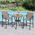 VICLLAX Patio 5 Pieces Outdoor Long Bar Set, Dining Pub Set with 41" Rectangle Bar Height Table and 2 Swivel Rattan Chairs for Lawn, Garden, Poolside, Grey